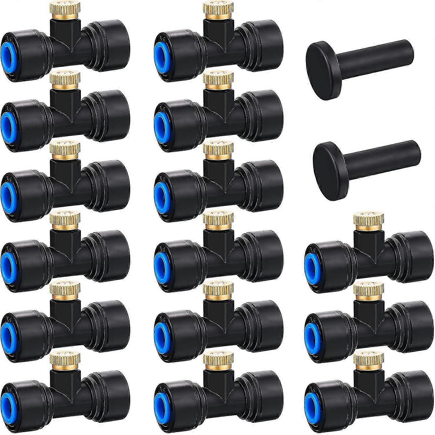 15 Pieces Mi Nozzles 1 4 Inch Slip Nozzles Thread Mi Nozzle Tees With 2 Pieces Plugs For Outdoor Ing System Patio Mist