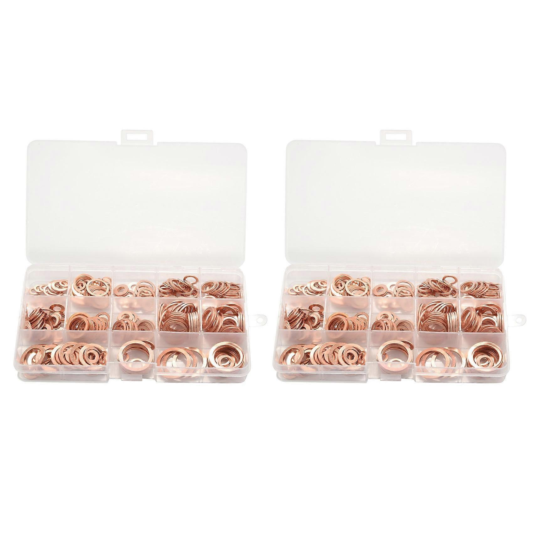 560Pcs Professional Assorted Copper Washer Gasket Set Flat Ring Seal Assortment Kit M5-M20 with Box