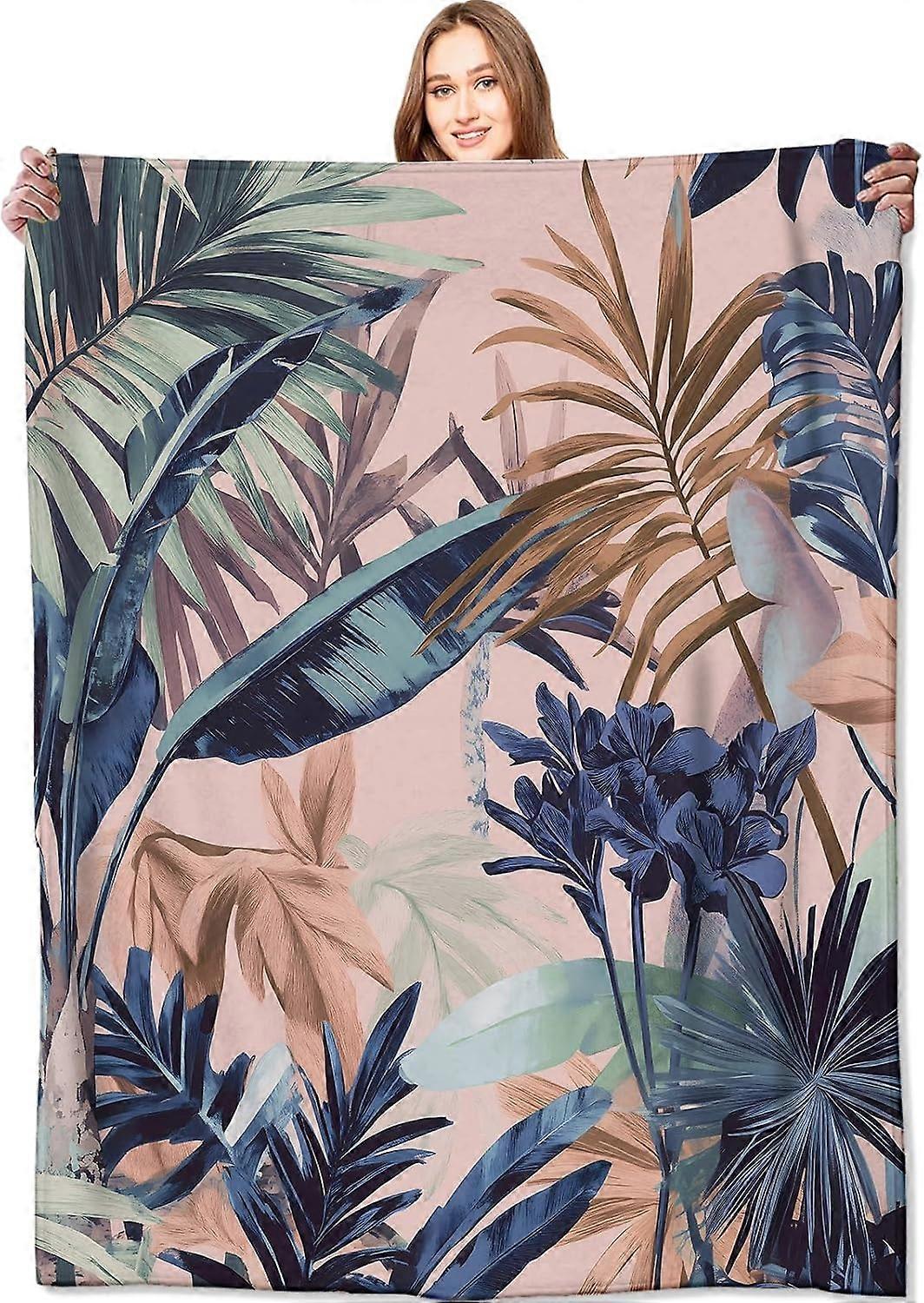 حلم عطلة استوائية بطانية منزل رمي البطانيات ، هدايا هووسورمينغ للأطفال امرأة بالغة ، خفيفة الوزن الصوف الناعم ، أوراق الشجر المورقة ، ل S