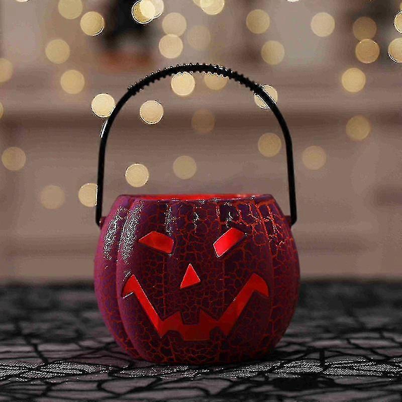 فانوس هالوين الديكور لامع متصدع دلو اليقطين التحكم الصوتي يمكن ارتداؤها الحلي الأرجواني1 قطعة