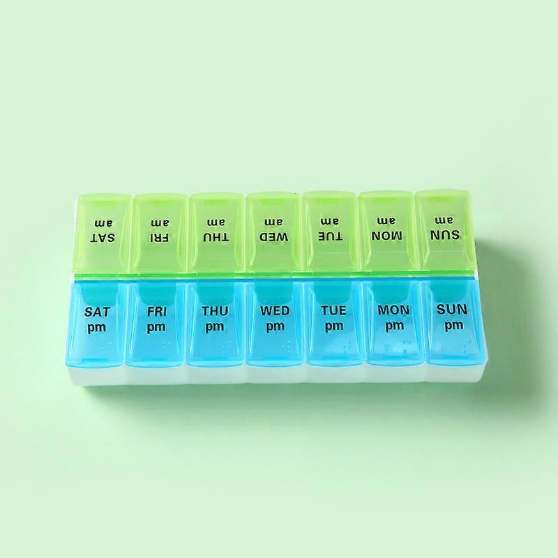 Blue and Green, Practical 14 Compartments Medicine Box
