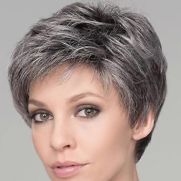 Alta temperatura seda gris pelo corto, peluca de mujer