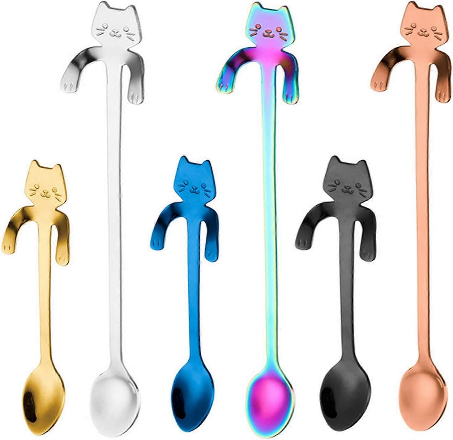 Cat Spoon Coffee Teaspoon, Set of 6 (Multicolor)