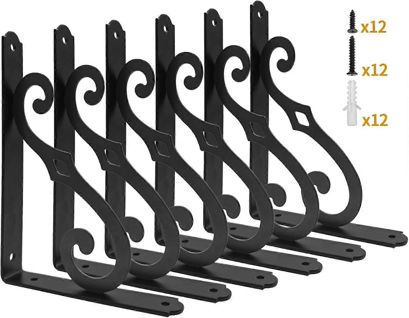 8 Inch (Approx. 20.3 cm) Decorative Shelf Bracket, 6-Piece Wall Mounted Metal Shelf Bracket, Heavy Duty Shelf Support, Rustic L-Shaped Bracket for Flo
