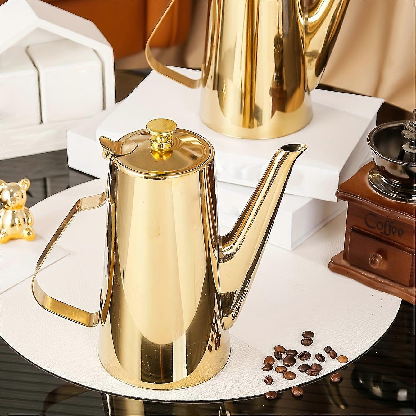 1pc, European Style Golden Coffee Pot - Thickened Stainless Steel Cold Kettle for Afternoon Tea and Coffee - Beautiful Flower Design - Durable and Eas