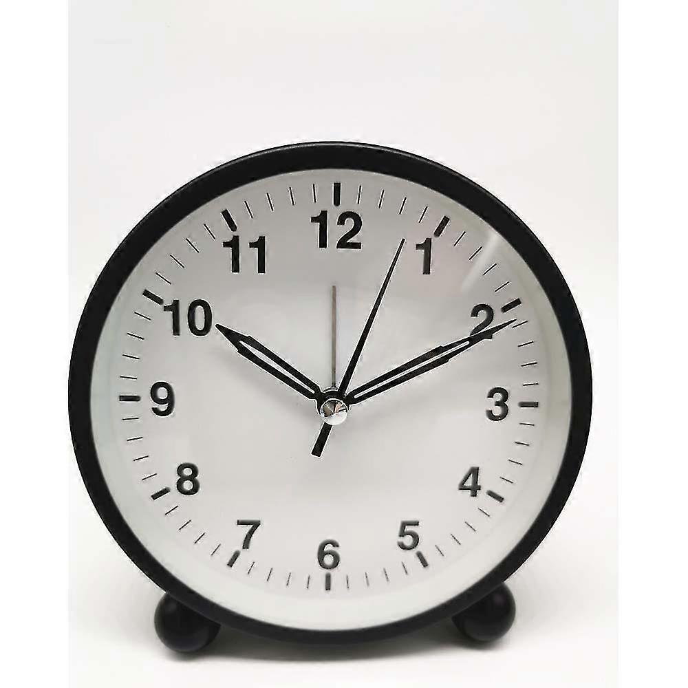 4 Inch Round Alarm Clock Analog Quartz Clock Bedside Clock Silent Metal Desk Clock