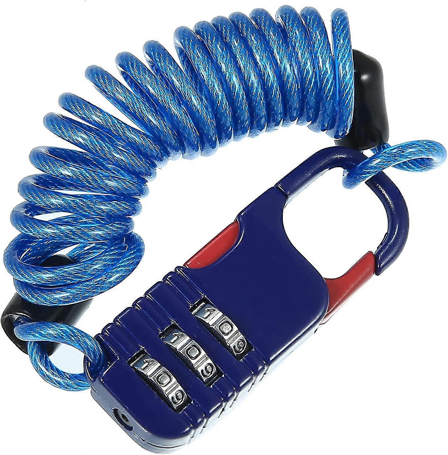 Helmet Lock Portable With 3 Digit Resettable Combination Cable blue 1pcs