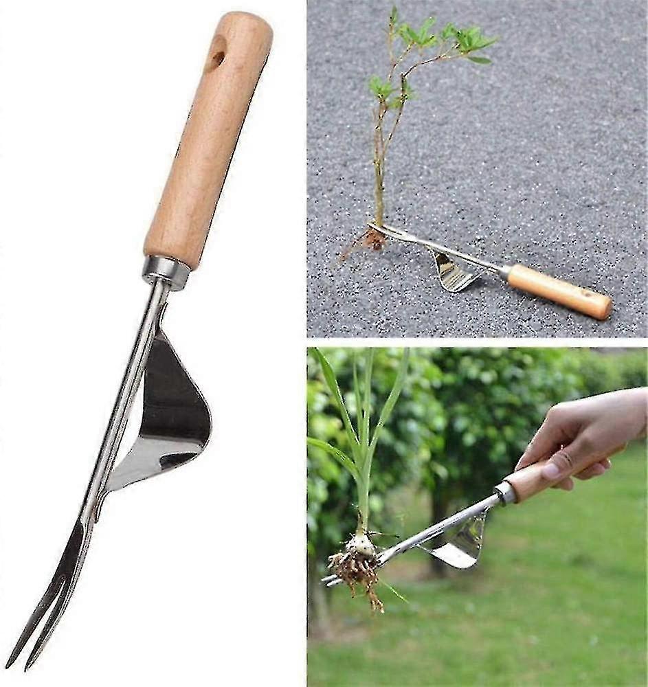 Hand Weeder Stainless Steel Manual Root Weeding Fork Wood Handle Weeding Tool
