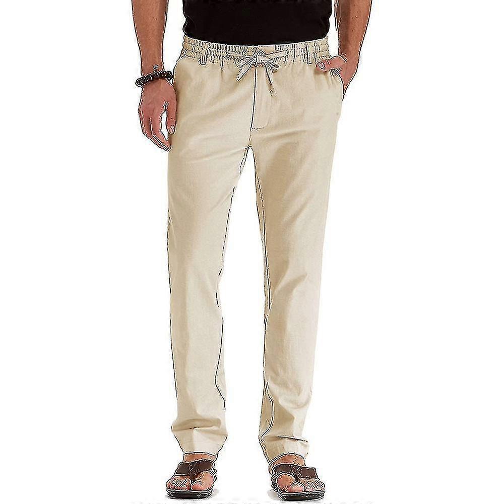 Men'S Elastic Waist Pants Solid  Slash Pockets Drawstring Regular Fit Chinos Slouch Trousers