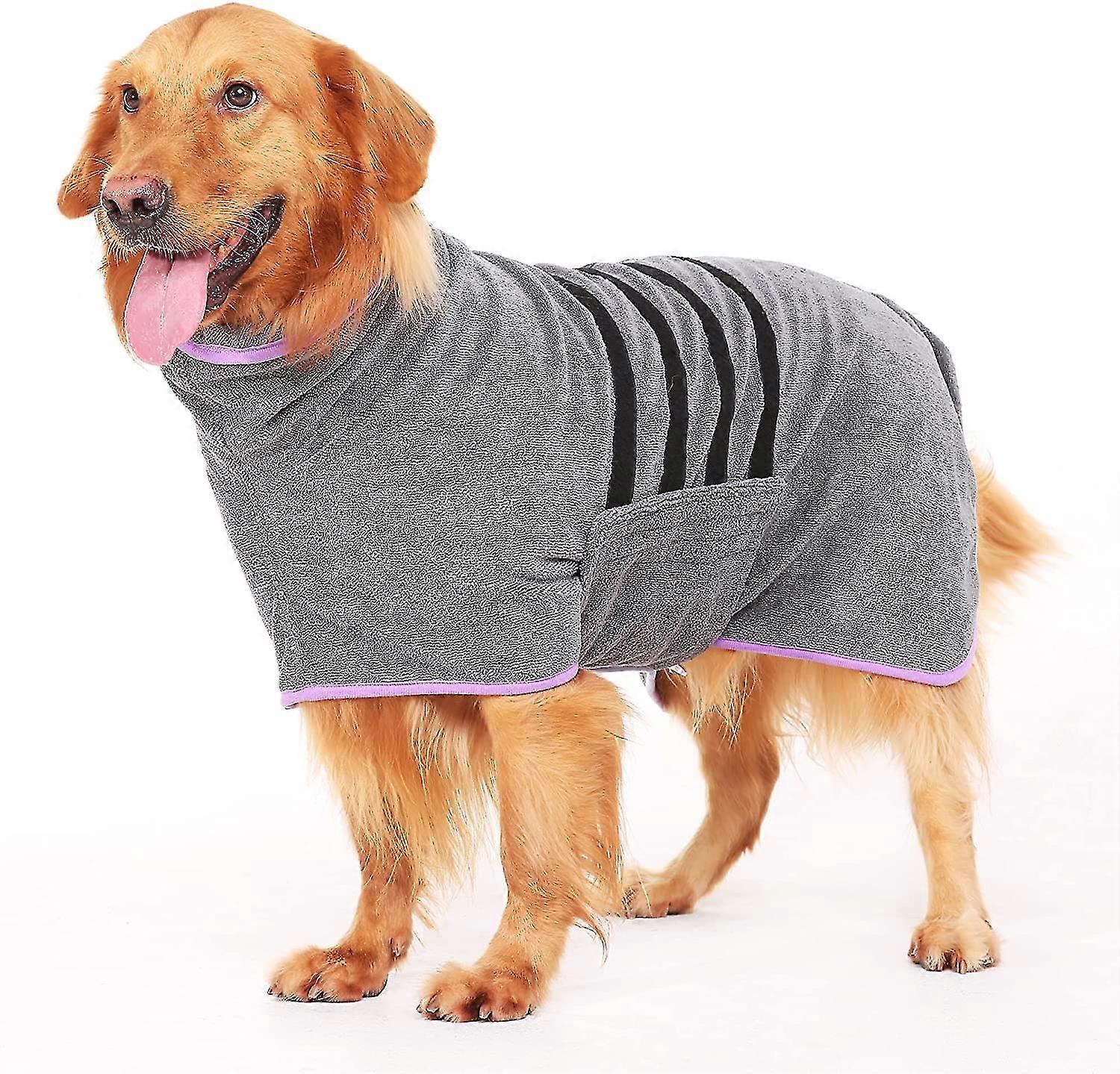 Microfiber Dog Bathrobe - For Medium And Large Dogs - Gray - Quick Drying - Super Absorbent