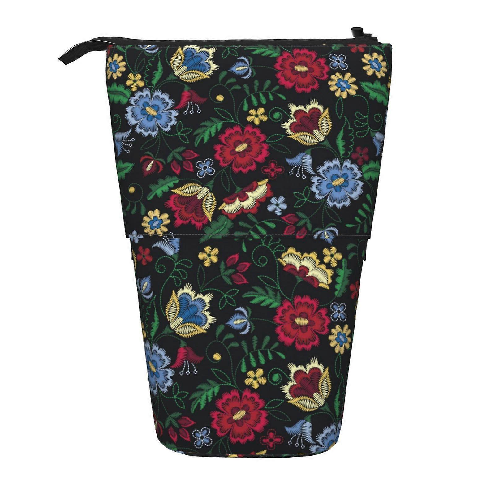 الأزهار بيزلي نمط مقلمة الوقوف حقيبة قلم رصاص تلسكوبي مقلمة مع سحاب حقيبة ماكياج محمولة