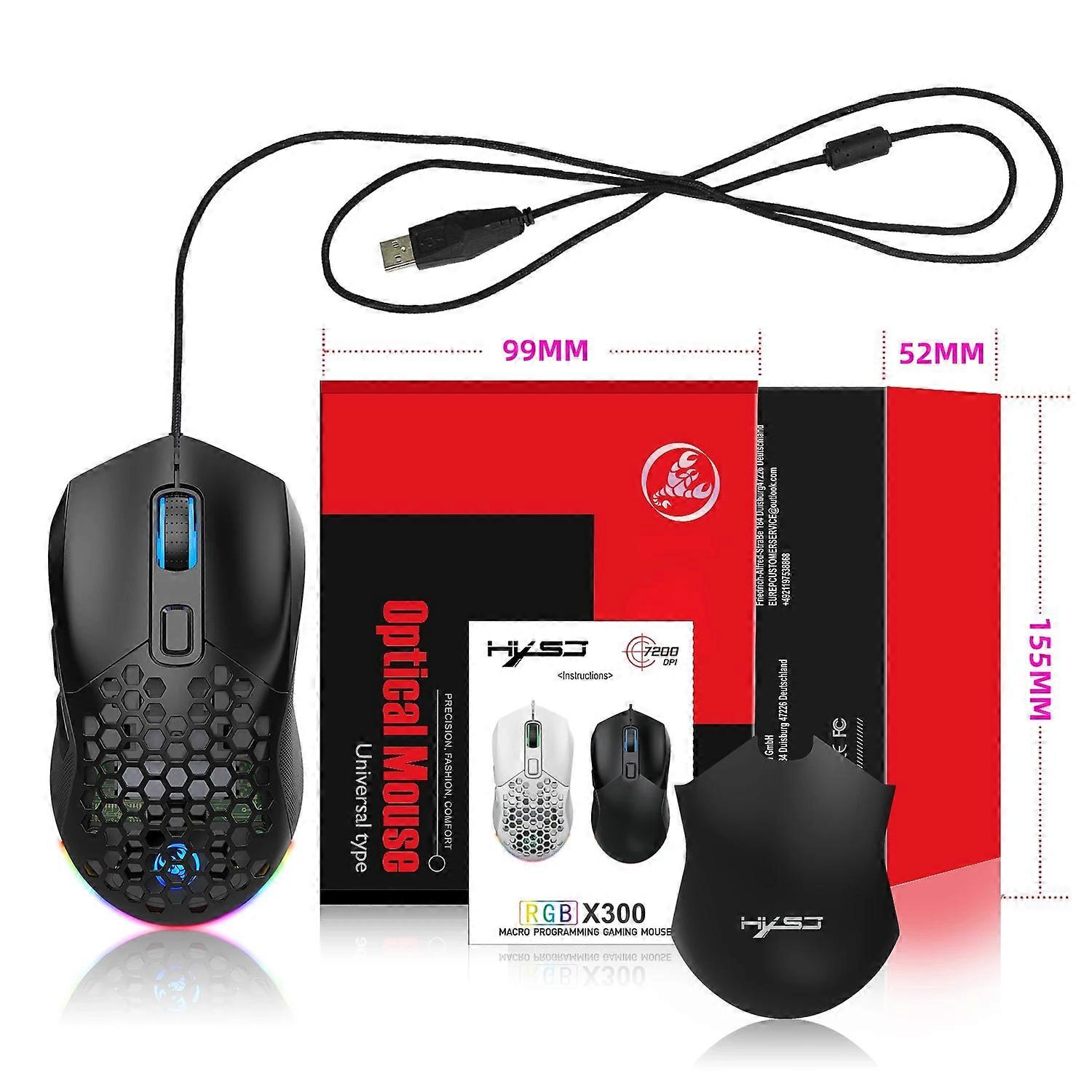 HXSJ X300 RGB Gaming Mouse 7200DPI Mouse Backlit Wired Ergonomic 6 Button Programmable Mouse Gamer Mice for Computer Laptop PC Mice & Trackballs