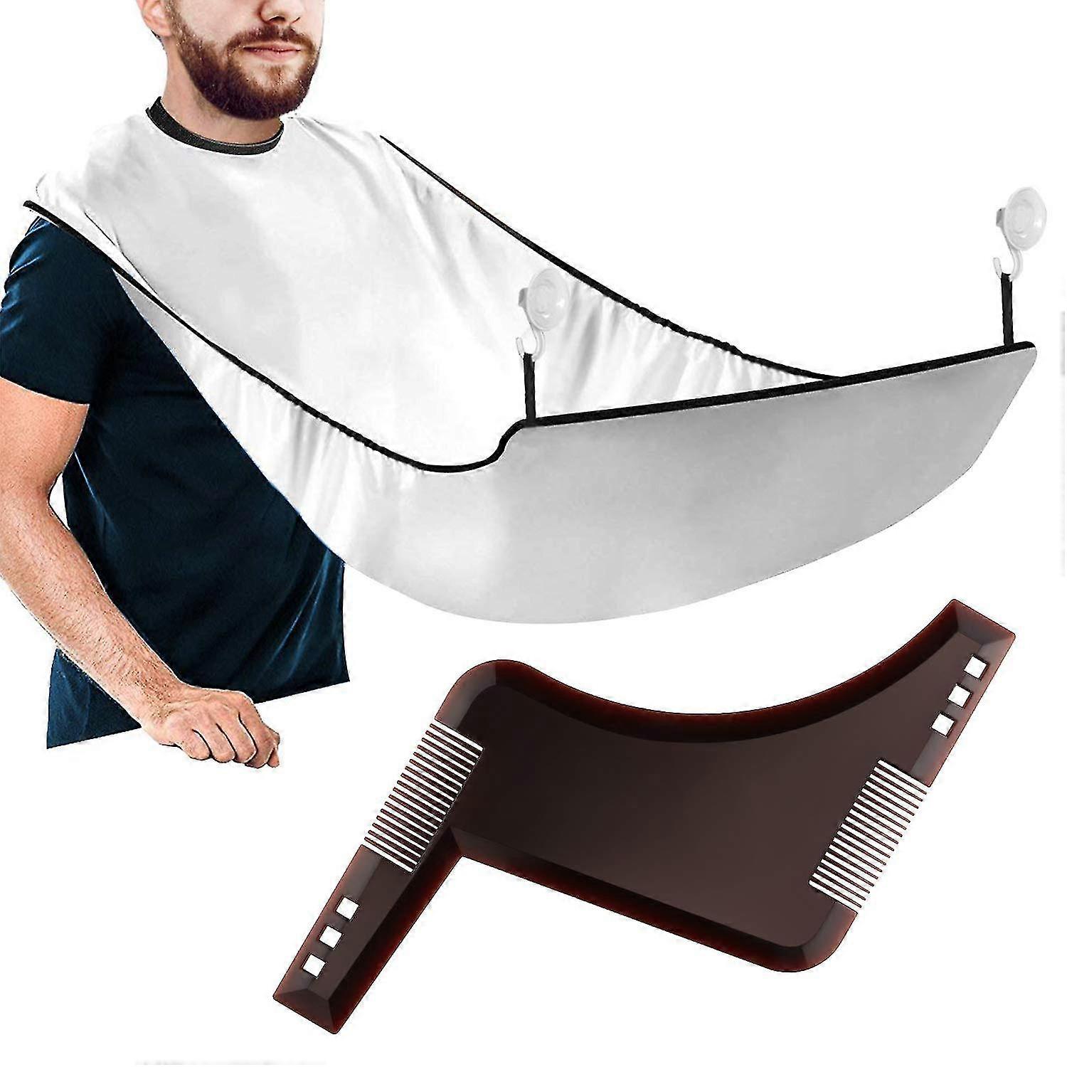 Beard Shaping Tool And Beard Shaving Bib, 2 In 1 Beard Shaper Grooming Template + Bear Apron With Suction Mat