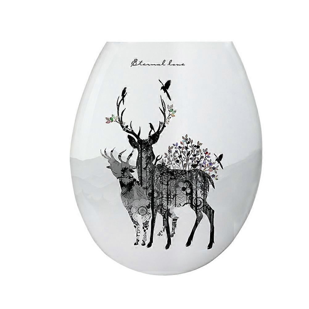 1 st 18 tum förtjockande tryckt toalettlock U-format toalettsitsskydd universellt plast toalettlock kreativa mönster toalettsitsring för hemmatoalett