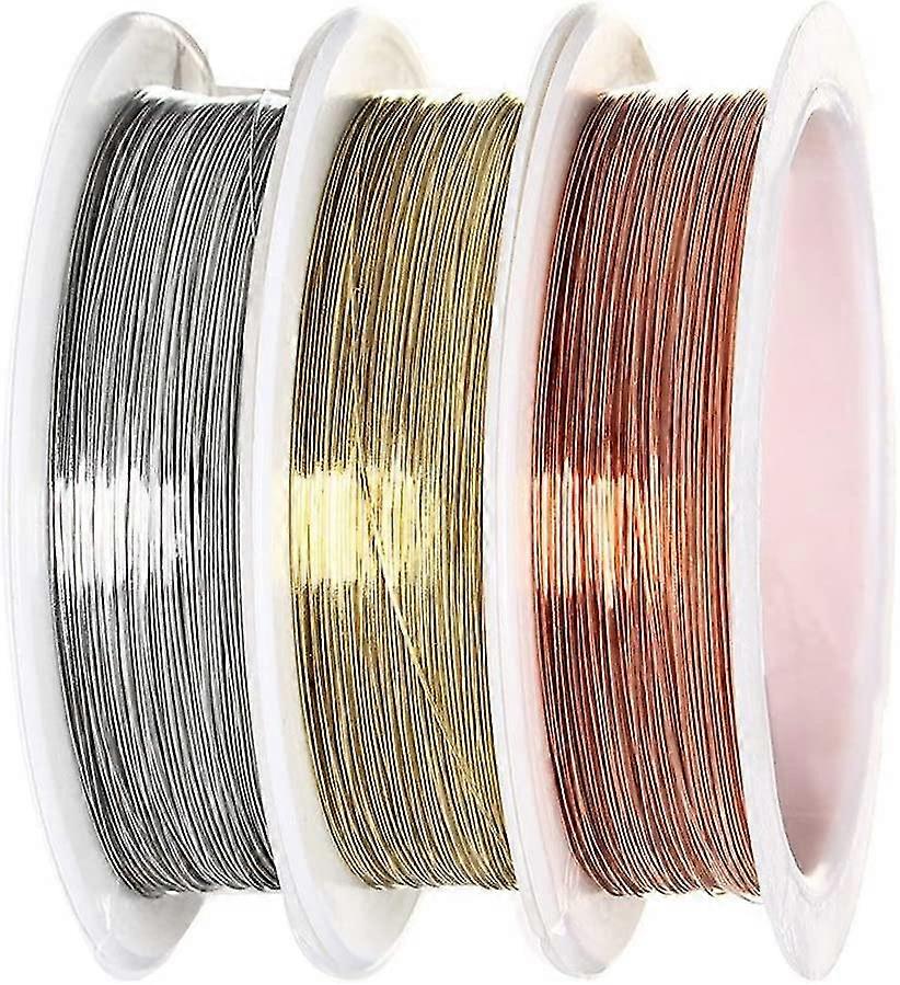 Schmuckdraht, 0,3 mm metallischer Kupferdraht, Perlendraht Schmuckdraht Set, Gold, Silber, Kupfer, 3 Rollen15m * 3mm