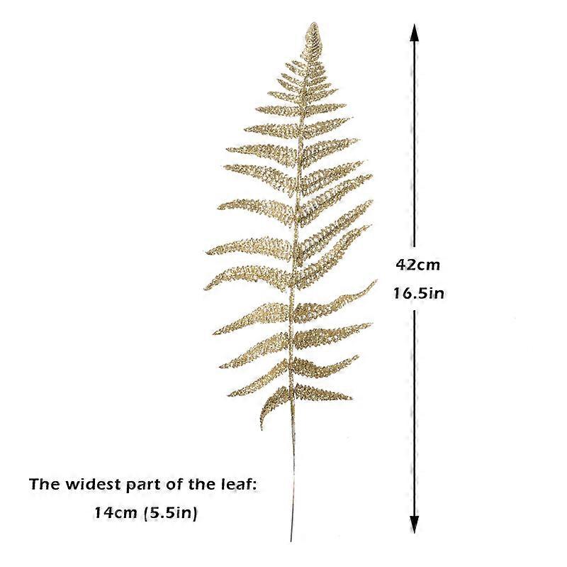 1pc Shiny Powder Plastic Golden Artificial Fake Leaves Festival Decoration Simulation Plant Glitter Powder Branch