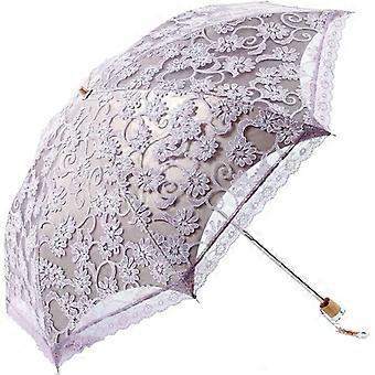 Blonde reiseparasoll sammenleggbar UV-beskyttelse vindtett brodert paraply sammenleggbar rosa
