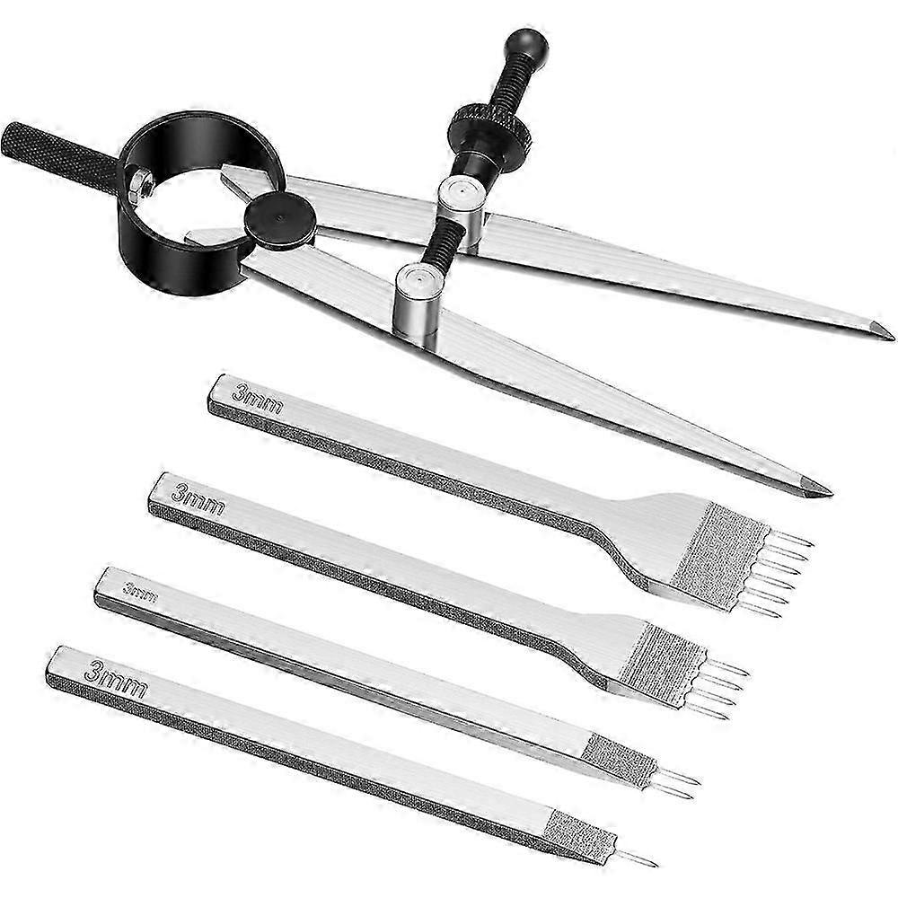 Leather Chisel Set, Diamond Lacing Stitching Chisel Hole Punches Tool And Wing Divider For Leather Stitching