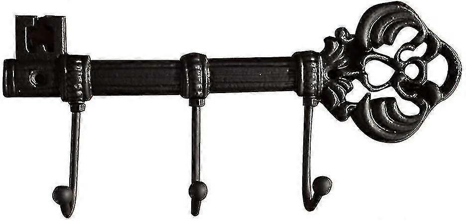 Decorative Wall Mounted Key Holder - Vintage Key With 3 Hooks - Wall Mounted - Rustic Cast Iron - 9.5 X 3"