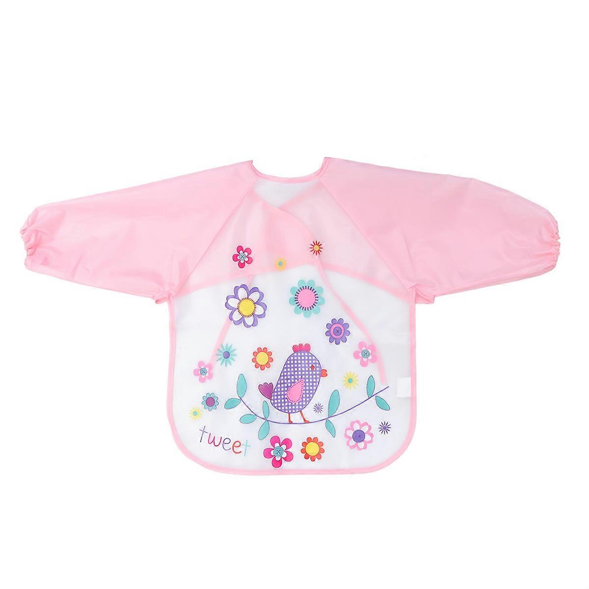 EVA Pink Bird Pattern Children Waterproof Smocks EVA Practical Aprons with Sleeves