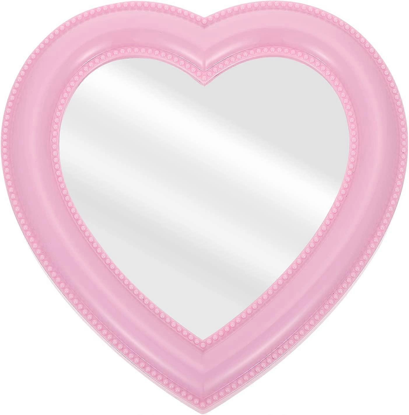 Heart Makeup Mirror Wall Heart Shaped Mirror Tabletop Cosmetic Mirror with Stand Vanity Mirror Portable Stand Table Mirror Pink