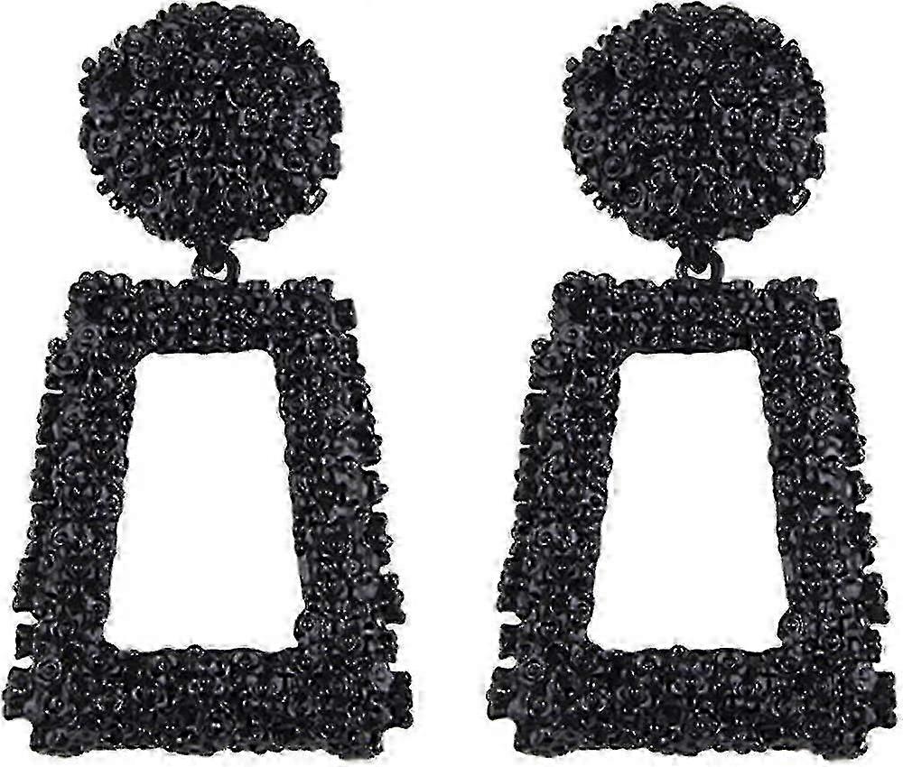 Black Rectangular Geometric Dangle Earrings For Women