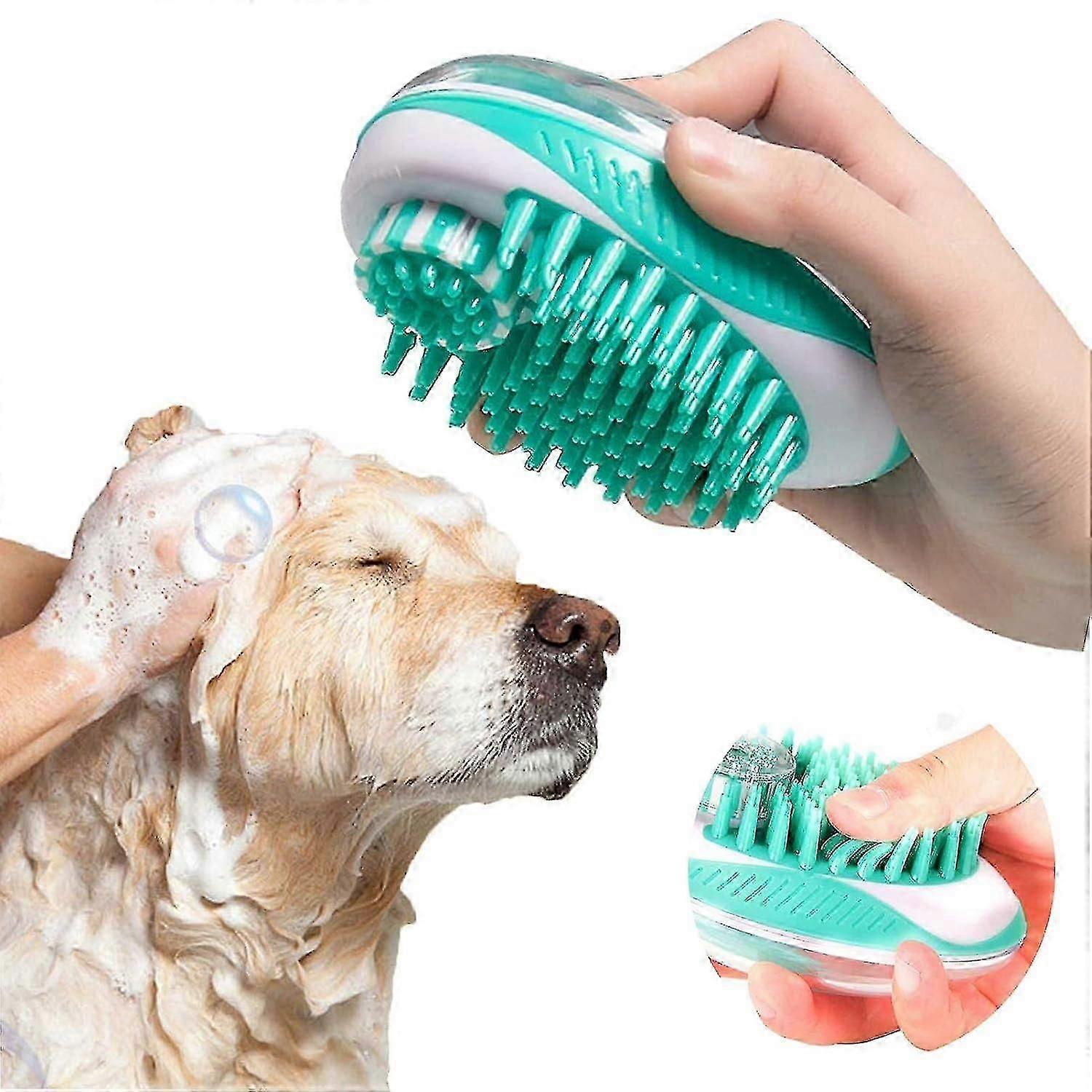 2 In 1 Pet Brush Bath Massage Brush, Shampoo Dispenser For Pet Grooming, Shedding, Soft Silicone Bristles, Perfect.