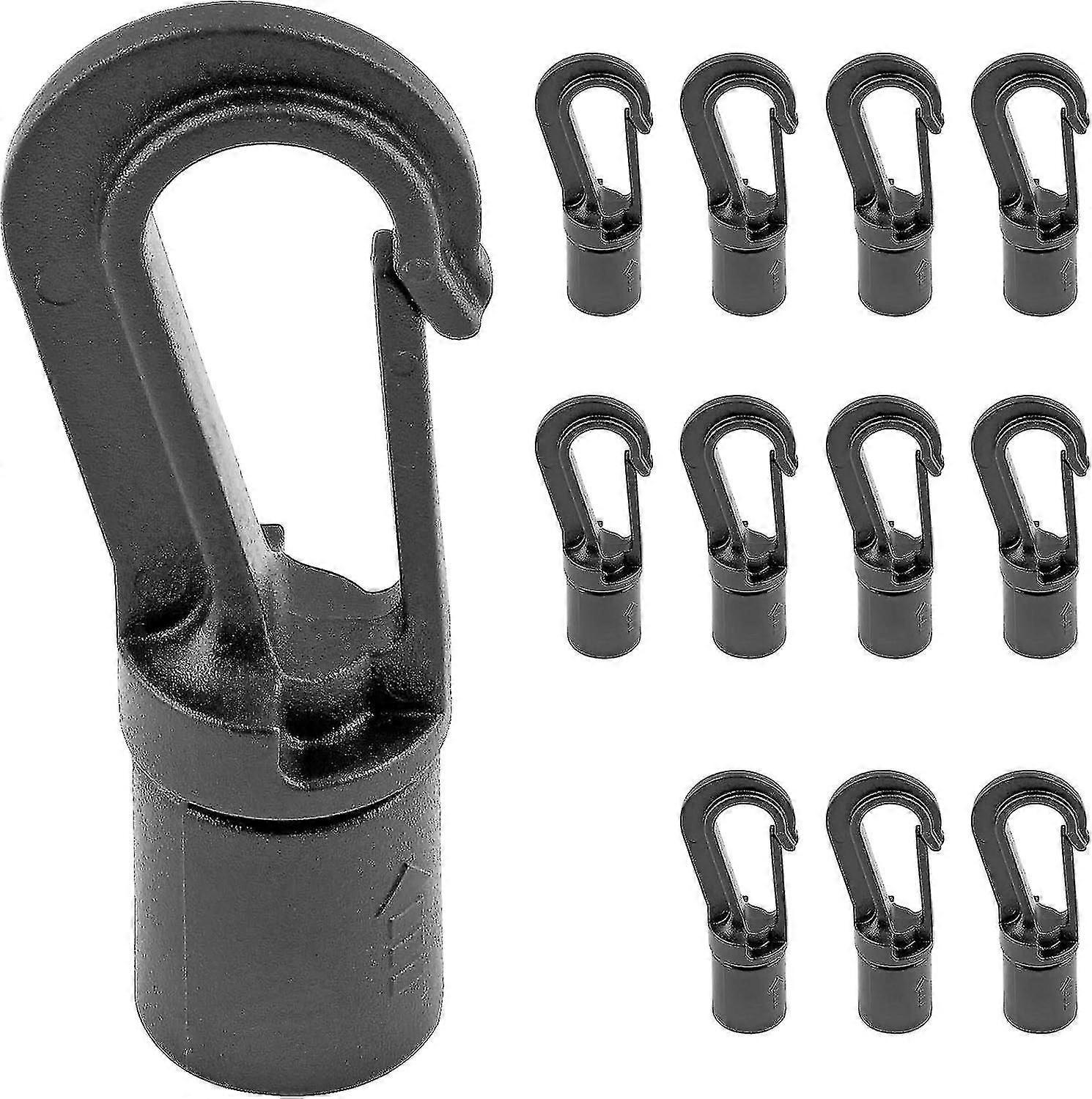 12pcs Bungee Shock Cord End Hooks, Black Plastic Shock Cord End Snap Hooks For 1/4 Inch Diameter Cord Rope