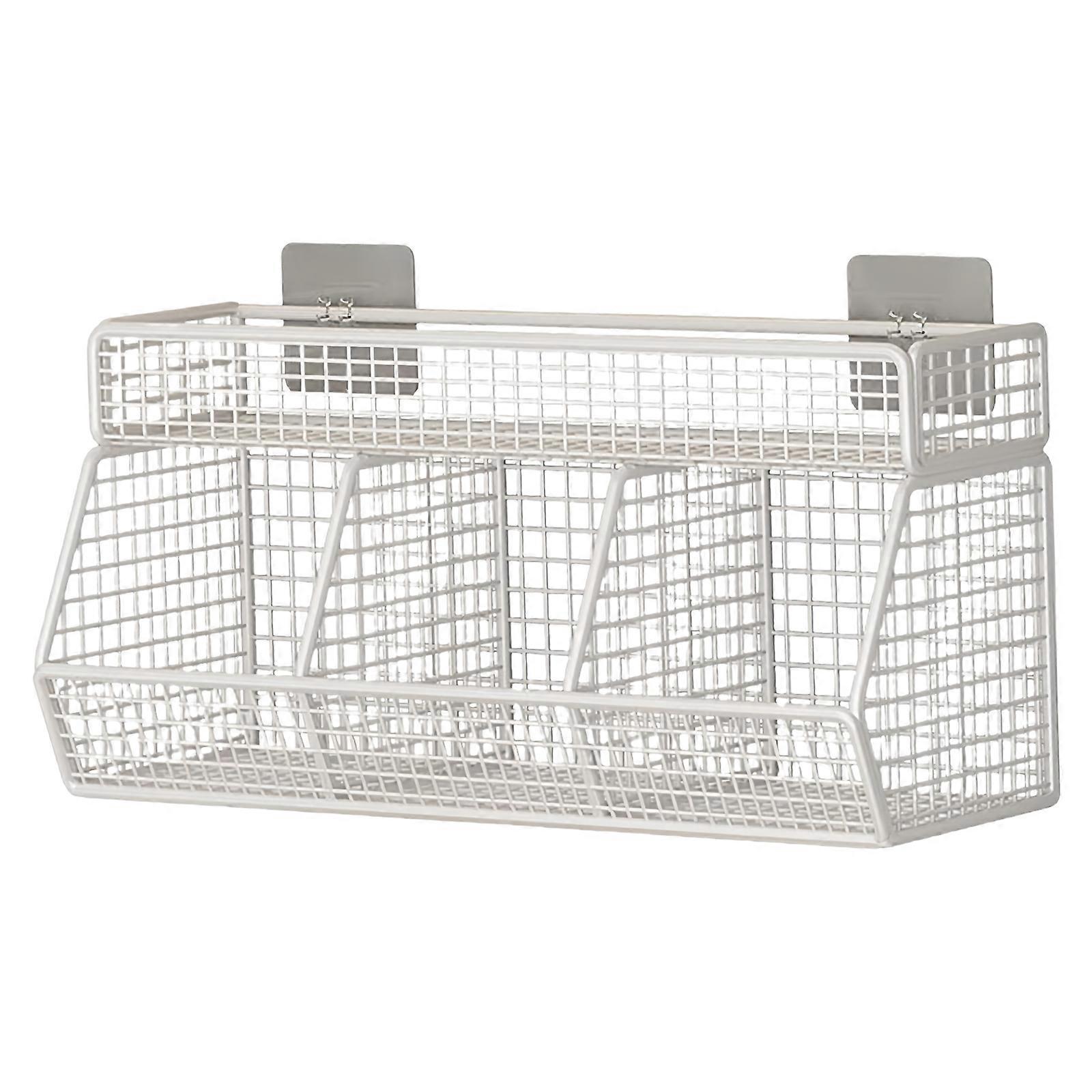Wire Wall Mounted Storage Basket Durable Metal Wire Basket Portable Holder for Hanging Storage in Small Spaces White Three Grid