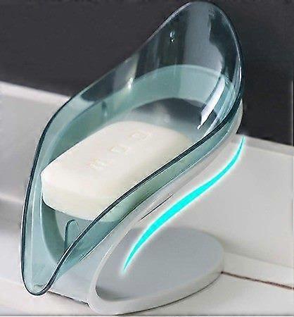 Leaf-Shaped Self-Draining Soap Dish Holder with Suction Cups - Durable ABS Plastic, Grey/Blue