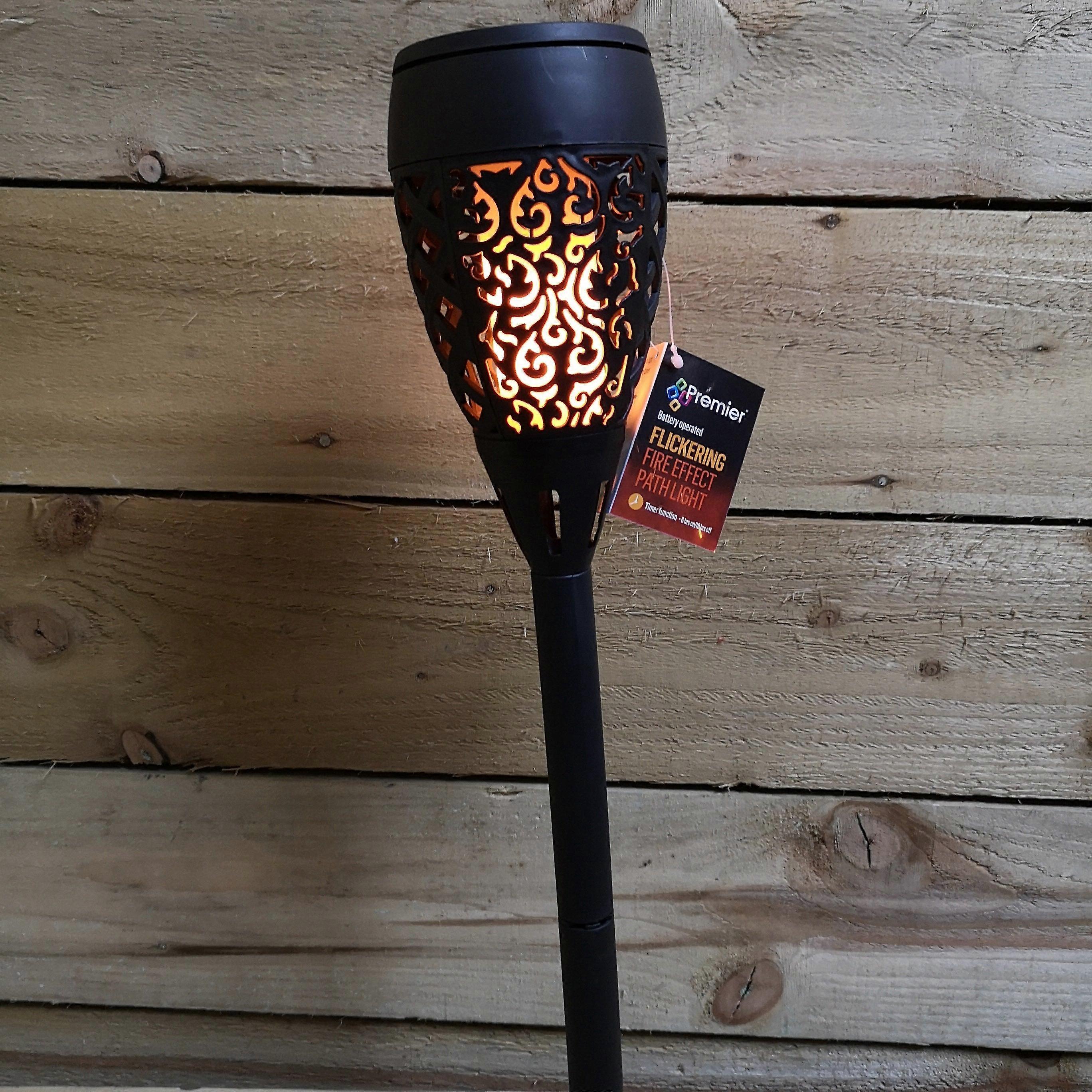63Cm Flickering Fire Lantern Garden Path Light - Battery Operated - Warm Glow
