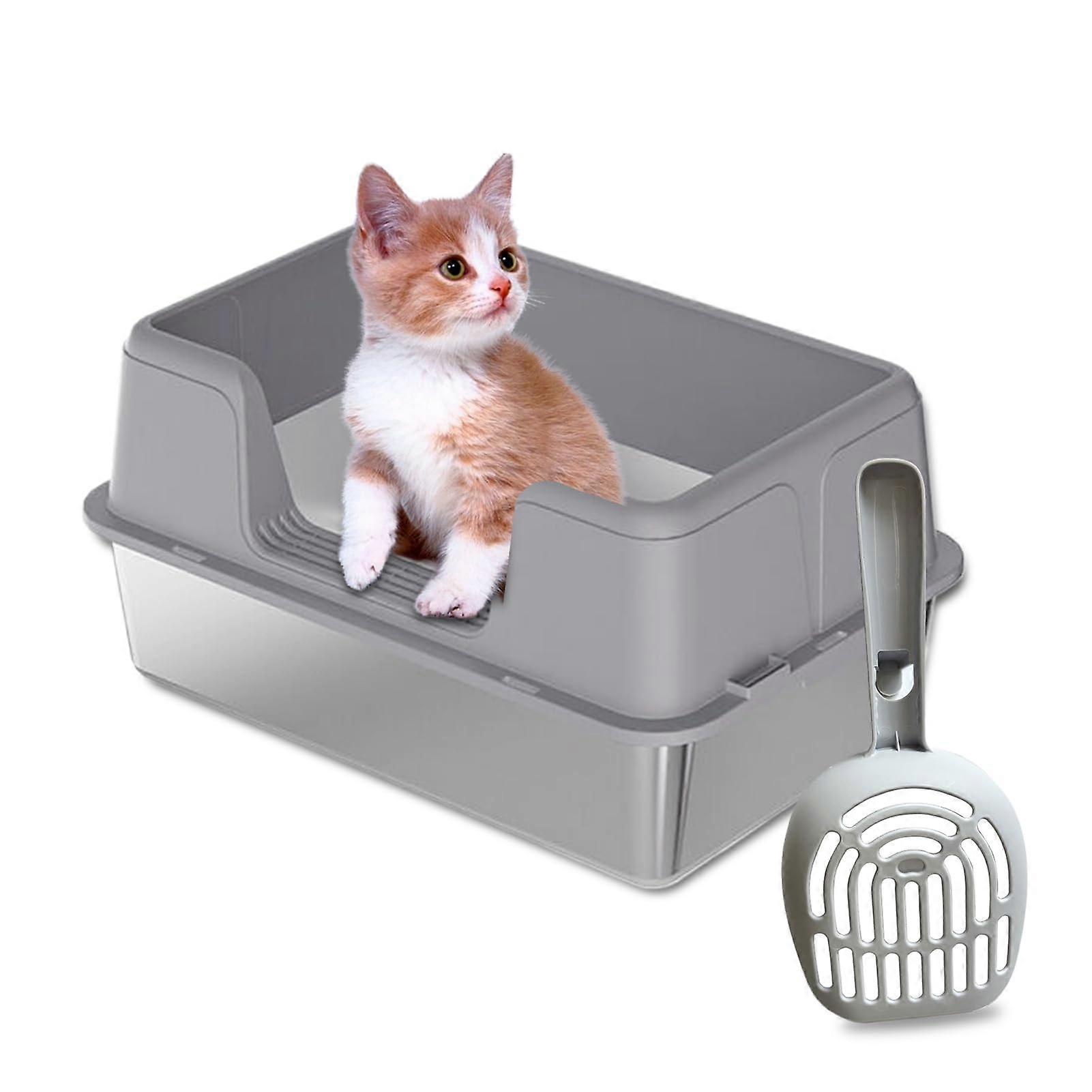 Stainless Steel Cat Trash Bin with High Edges, Extra Large Metal Indoor Trash Can for Cats, Durable Garbage Box