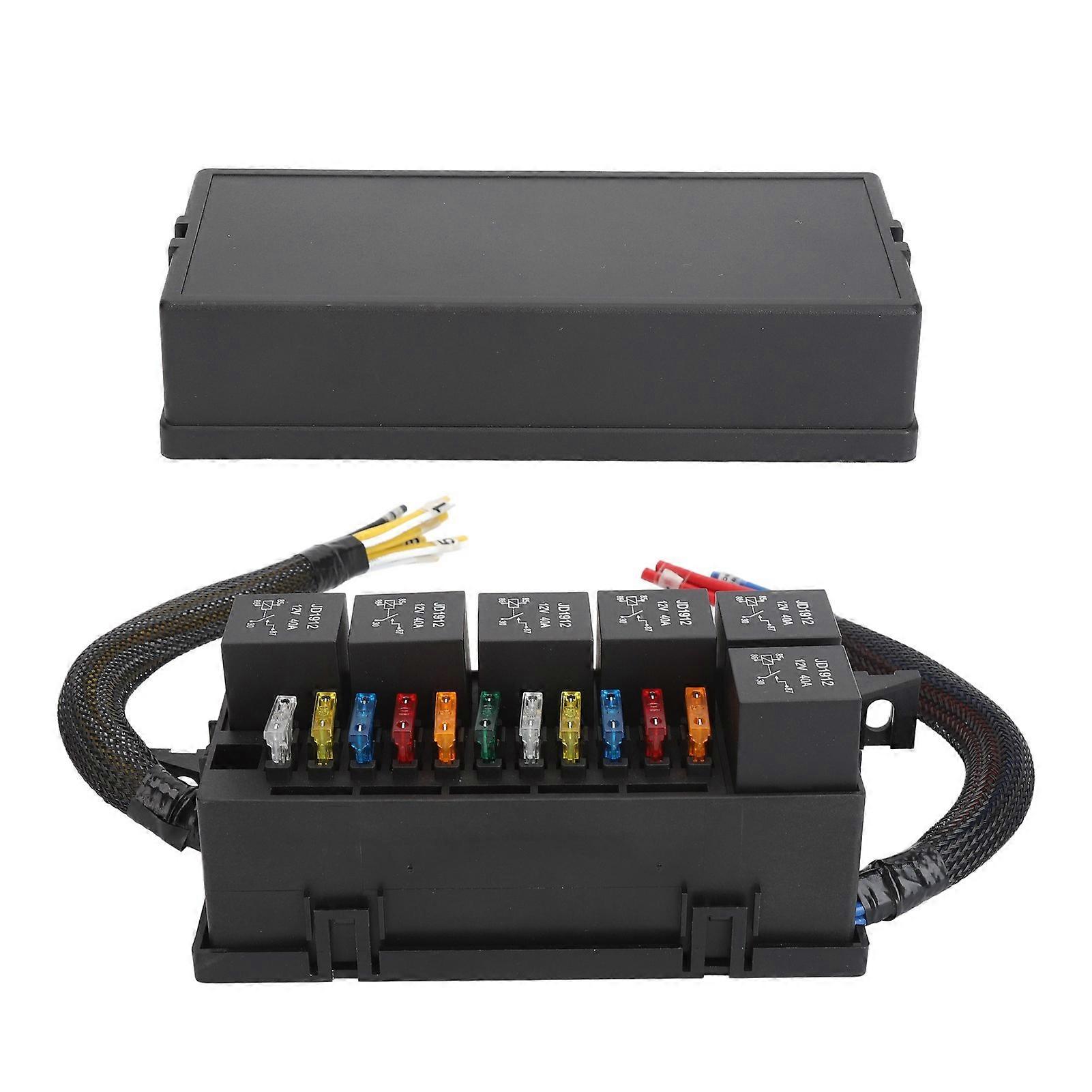 12V Fuse and Relay Box Kit 6Pcs 4 Pin Relays for Bosch Style 11Pcs Fuses for Automotive Marine Engine
