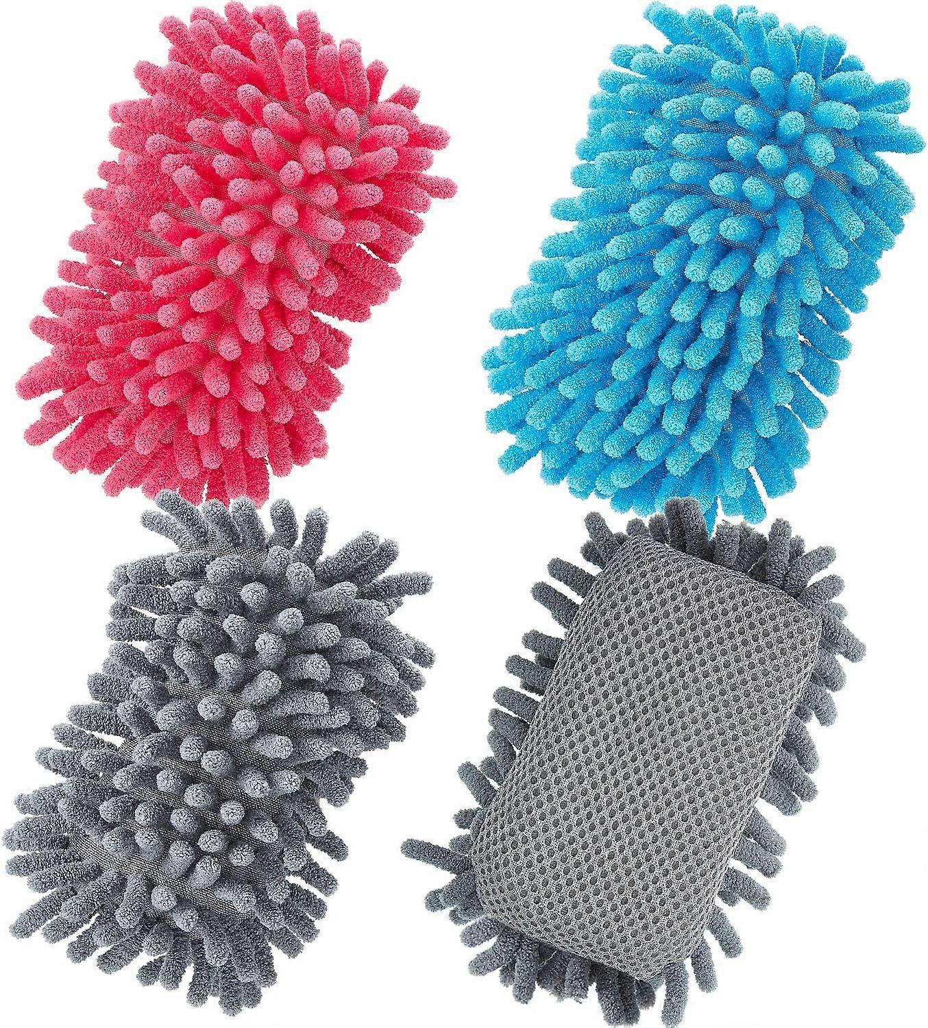 4 Pieces Microfiber Shag Whiteboard Eraser Washable Microfiber Shag Board Dry Eraser for Markers, Chalk, Home, Classroom and Office(Gray, Blue and Pin