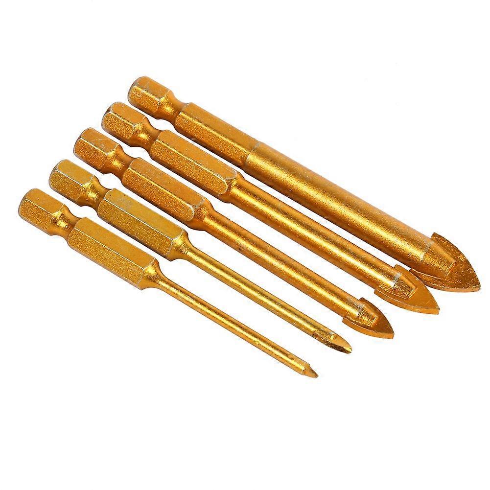 5pcs Ceramic Tile Glass Drill Bit Set with 1/4 Inch Hex Shank Titanium Coated for Power Tools and Tiles