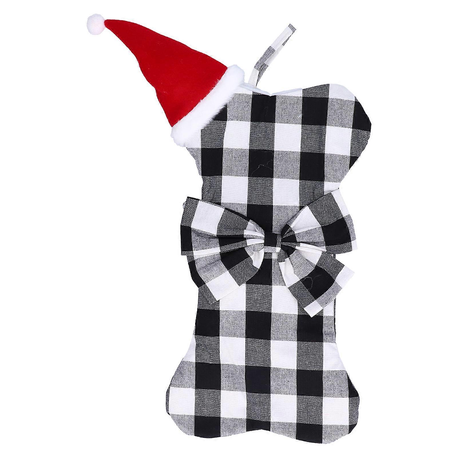 Christmas Tree Decorations Polyester Grid Pattern Hanging Stocking Pendant Gift Bag for Holiday Decor