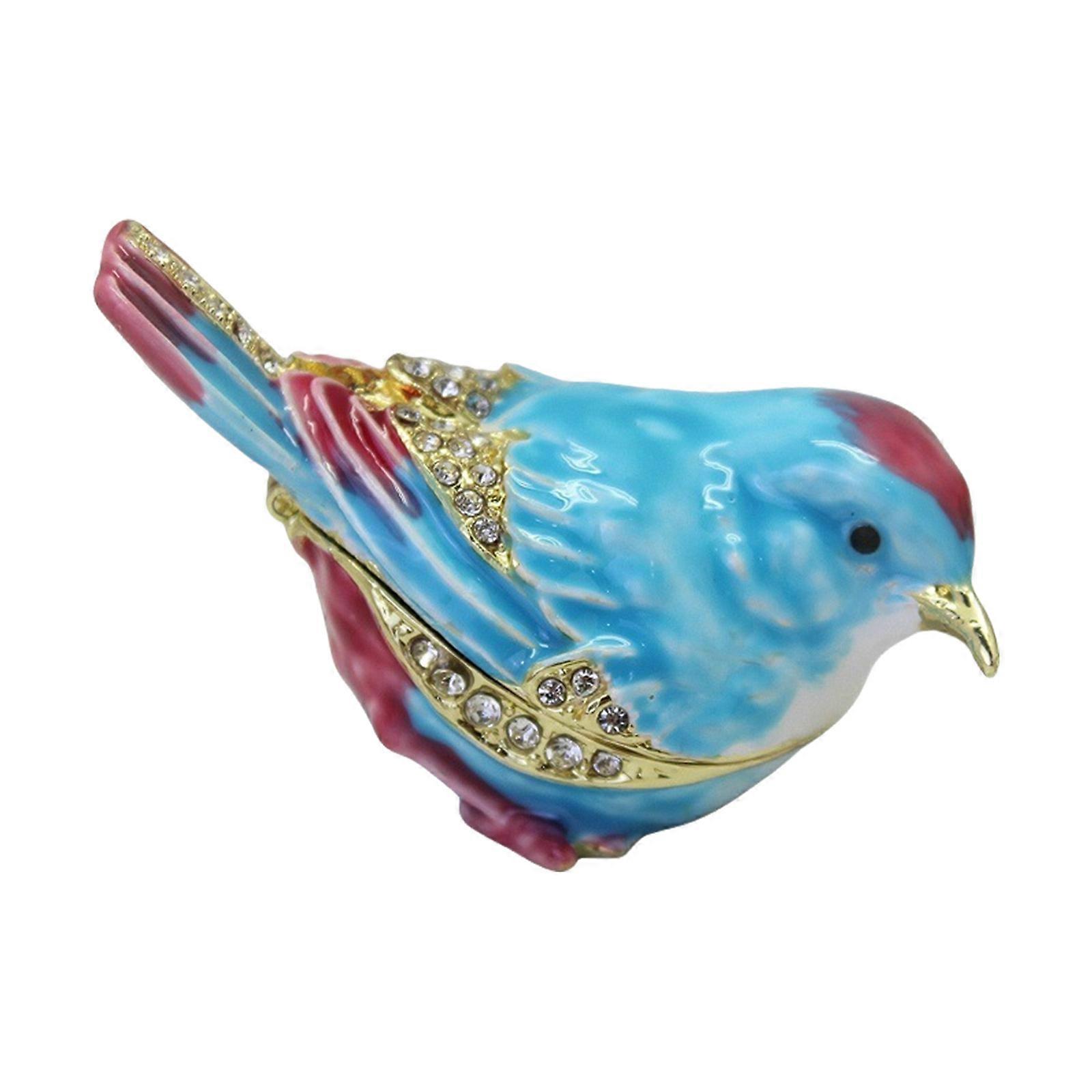 Enamel Sparrow Jewelry Organizing Box for Women Handmade Hinged Rings Holder Display Case for Small Accessories sky blue