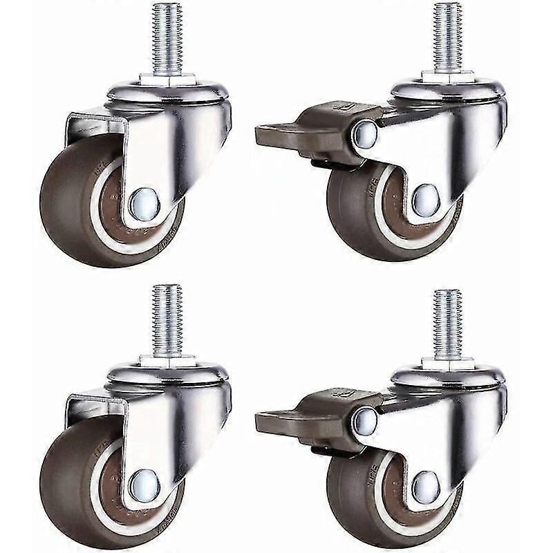 Set of 4 Small Furniture Casters - 38mm - TPE Soft Rubber (2pcs with Brake) (38mm)