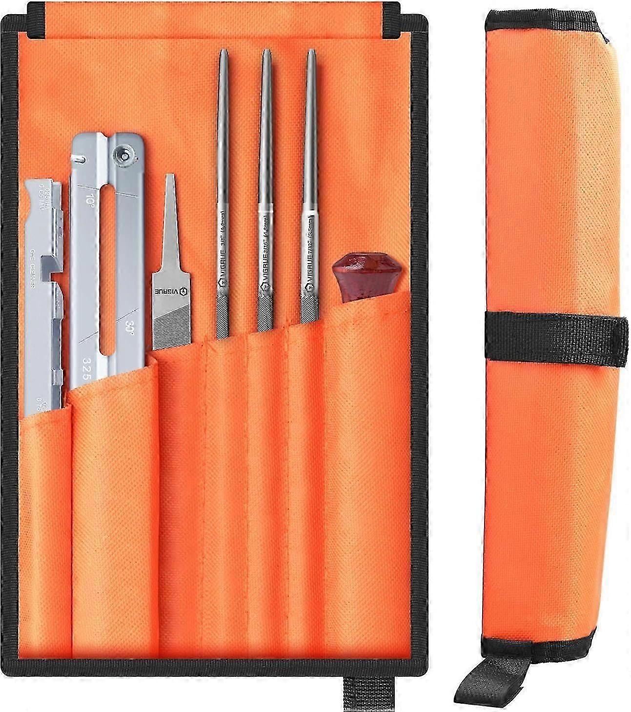 Chainsaw Sharpener Set - 7 Pieces with Round File Guide Flat File Needle Files Handle and Gauge