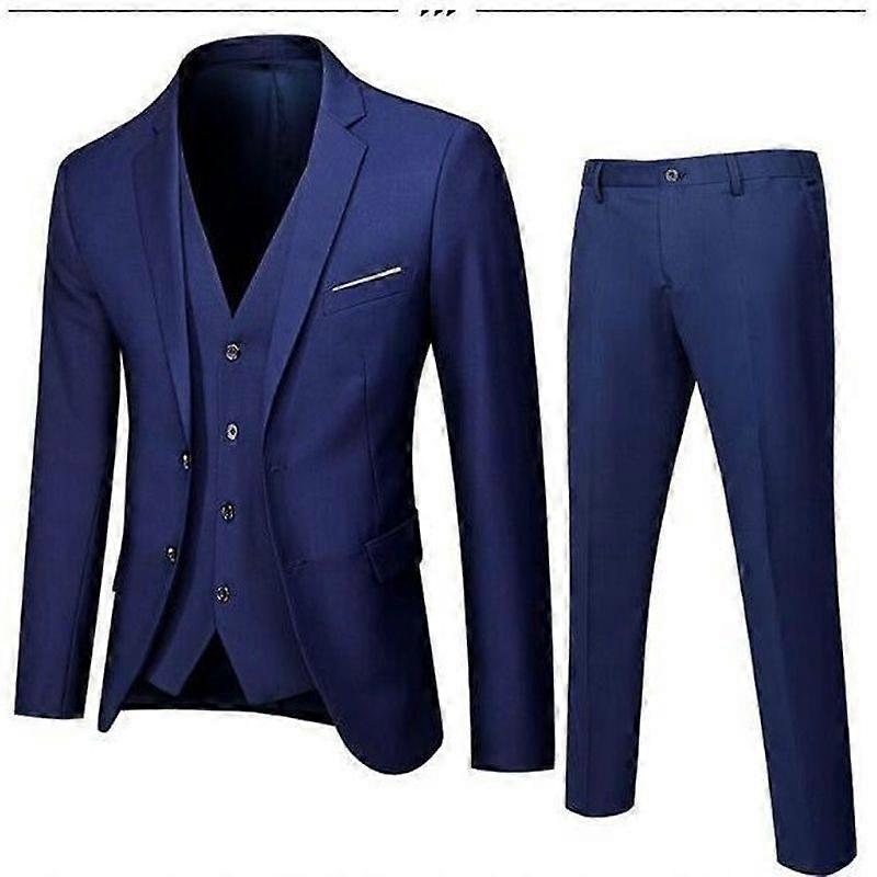 Férfi öltöny Slim Fit 3 darab Férfi öltöny Esküvő Parti Üzleti öltöny Kabát Nadrág Öltöny - Kék