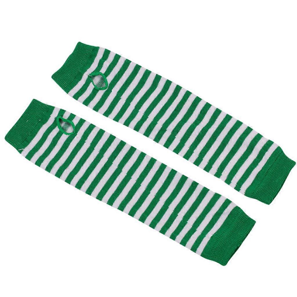 Gants demi-doigt pour la frappe Gants en tricot d’hiver avec trous pour le pouce Femmes Mitaines demi-doigt Gants longs chauds extensibles vert et blanc stri