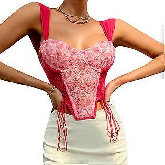 Womens Floral Embroidery 3D Flroal Lace Trim Bustier Corset Cami Crop Tank Tops Bustier Bra Cropped Top  S