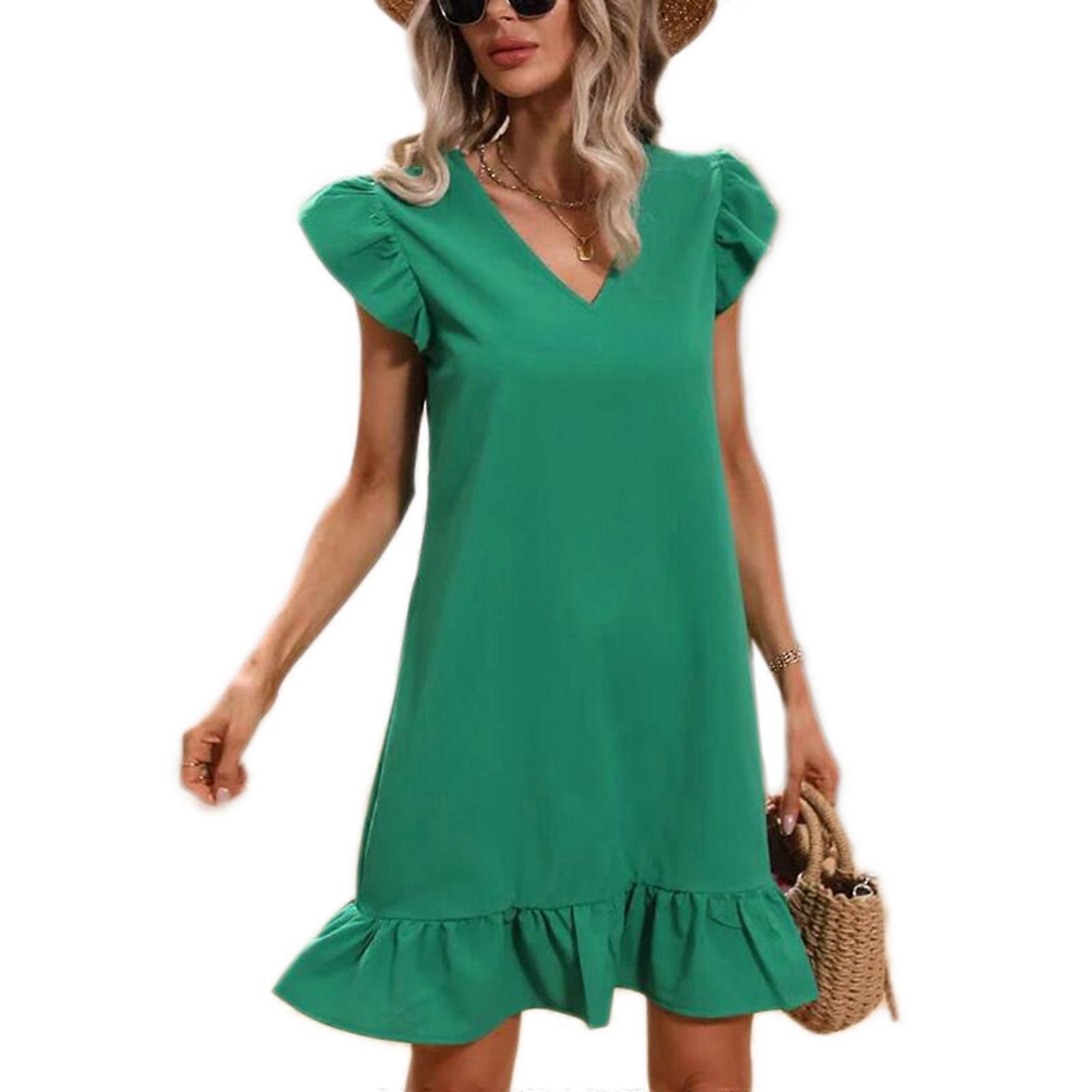 sachin and babi light blue dress Ladies Sundress Casual Wear V Neck Short Sleeve A-Line Summer Dresses Women  Custom Knitted MIDI Dress