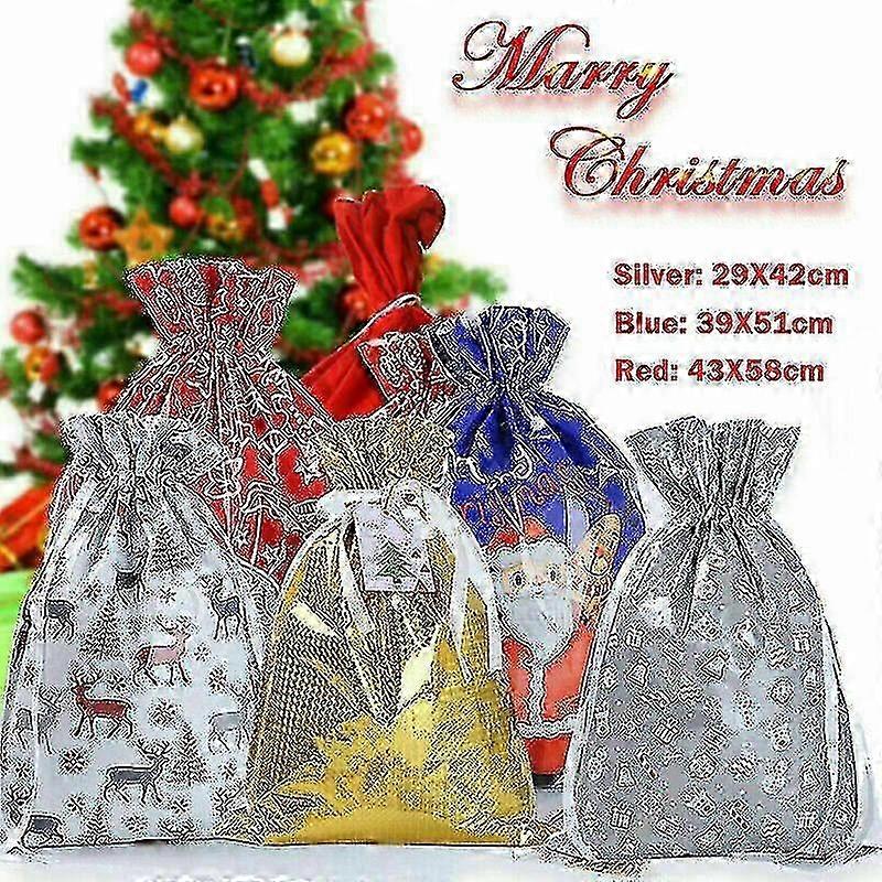 Reusable Large Drawstring Christmas Gift Bags - 10 Pack