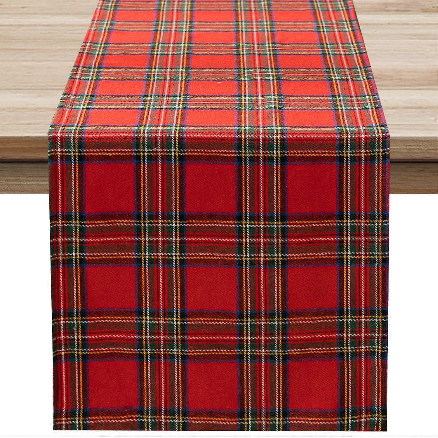 Red Plaid Xmas Stain Resistant Washable Table Runner for Dining Parties 13 x 108 Inch