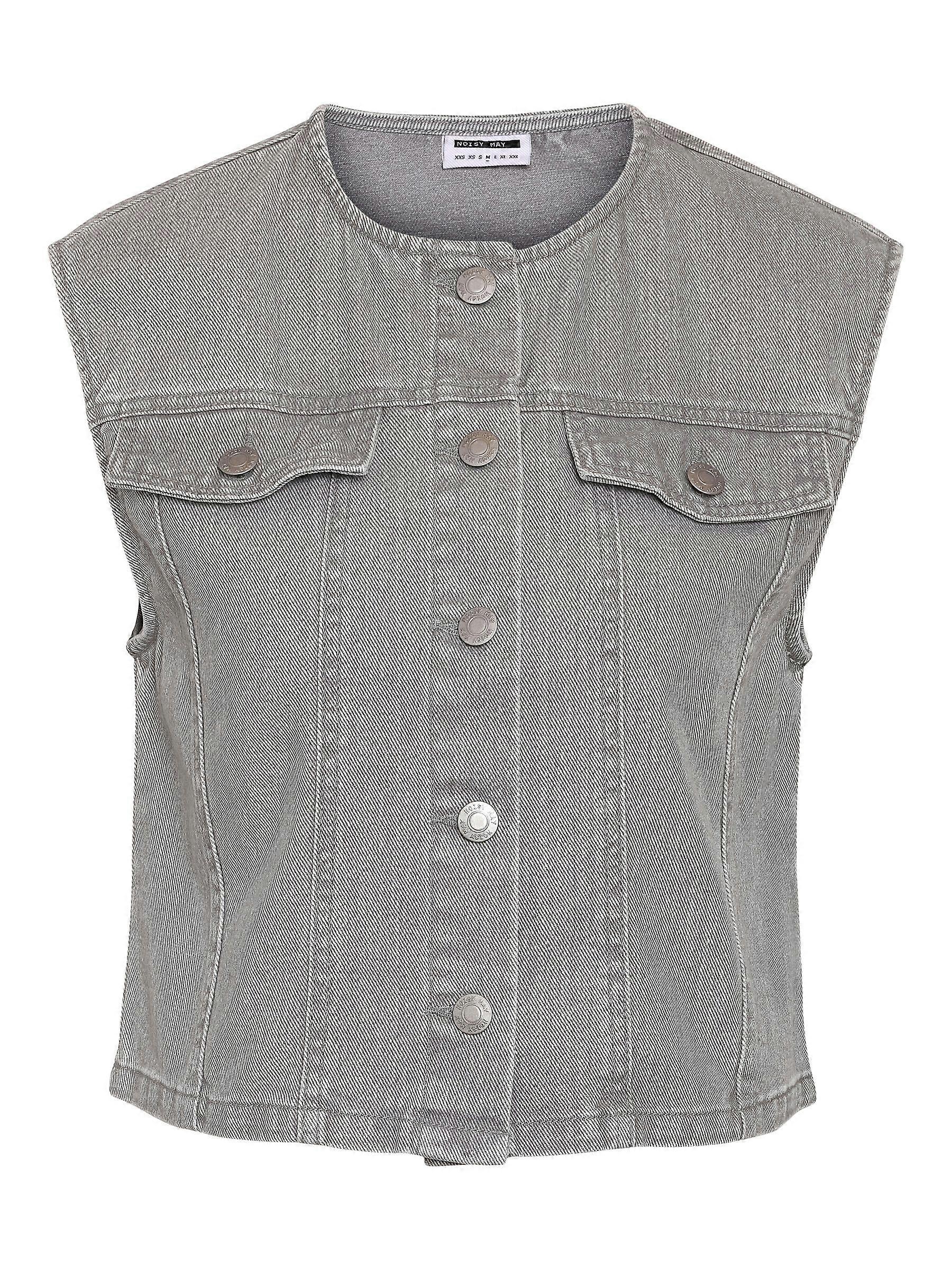 NOISY MAY Womens Sleeveless Denim Vest with Button Placket and Chest Pockets