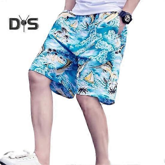 Men Summer Casual Shorts Elastic Waist Tropical Tree Printed Beach Shorts Quick Drying Wide Leg Seaside Shorts