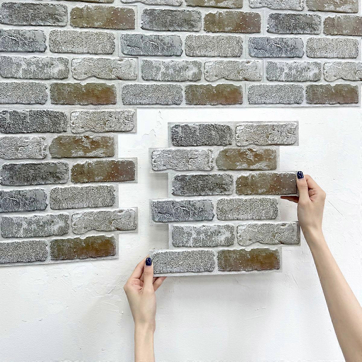 20pcs 3D Rustic Faux Brick Wall Panels, Brown & Grey Self-Adhesive Tiles, Waterproof for Kitchen & Feature Walls, 30x30cm