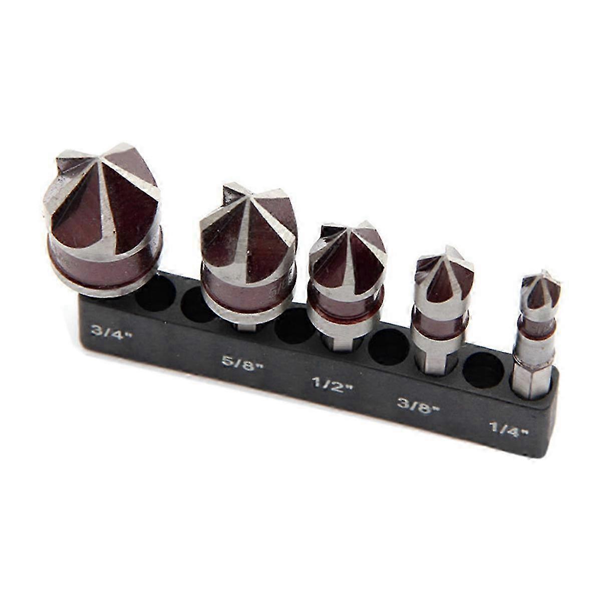 5 Flute Metal M35 Cobalt Countersink Drill Bit Set 82° 5pcs 1/4In Hex Shank Countersunk Bit Set 1/4I
