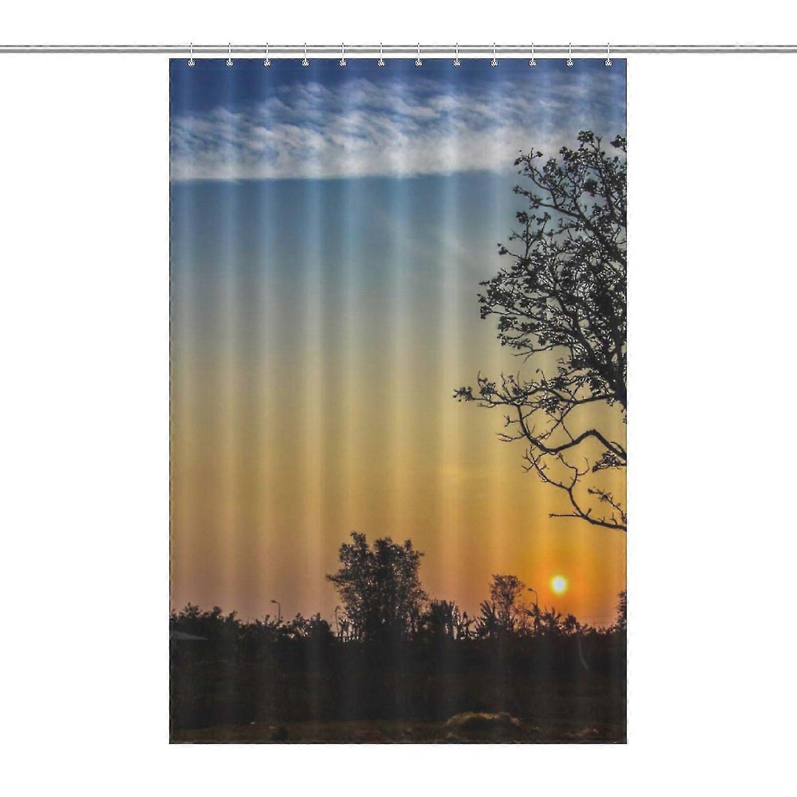 hus under blå himmel dusj gardin